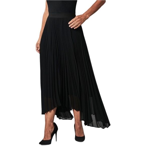 Sz M Arden B Black Fully Pleated Chiffon High Low Maxi Skirt - Picture 1 of 10